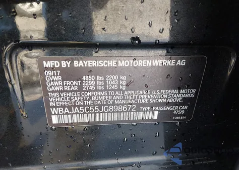 2018 BMW 530I from USA, damaged, VIN WBAJA5C55JG898672